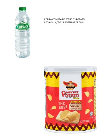 MISTER POTATO ORIGINAL BOTE 20x45 G.+AGUA CUEVAS L