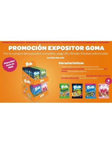 EXPOSITOR GOMA TROLLI 4x8x100 GRS 28+4 SIN CARGO