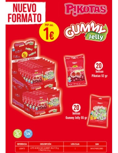 EXPOSITOR GUMMY JELLY 55G + PIKOTAS 52G 40U