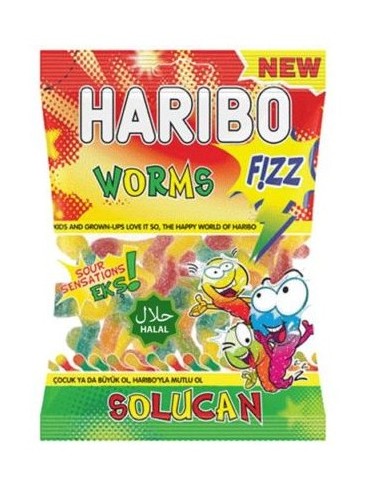 WORMS SOUR HALAL HARIBO 80 GRS. 18U