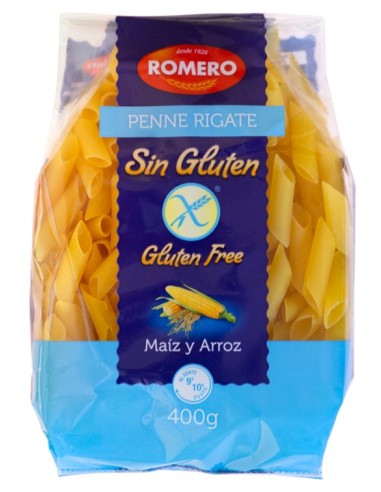 PENNE RIGATE SIN GLUTEN ROMERO 9x400 GRS