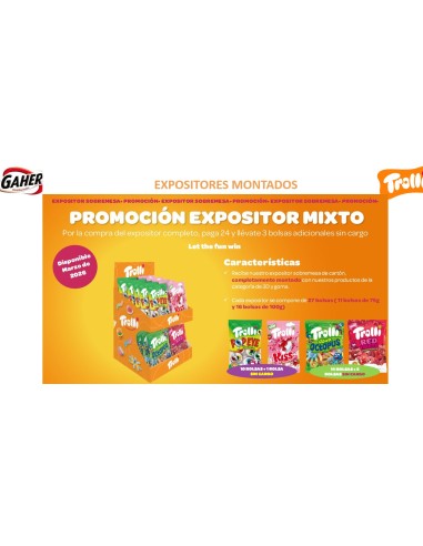 EXPOSITOR MIXTO TROLLI 16x100G+ 11x75G 24+3 S/C